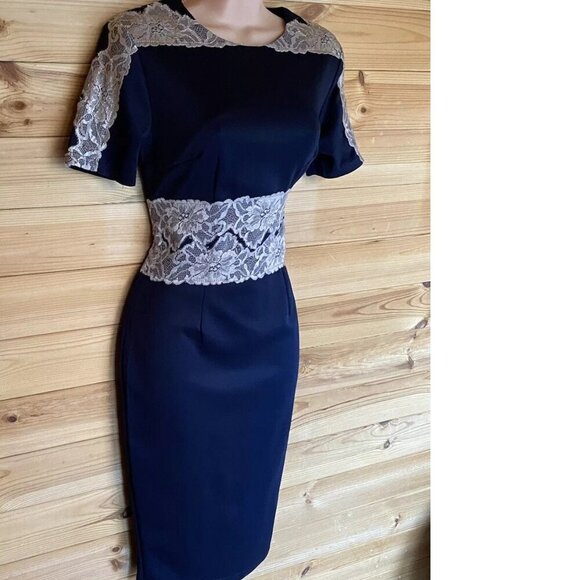 AX PARIS Vintage Vibe Lace Accent Waist & Bodice Blue NWT NEW Sz 4 - Picture 4 of 16